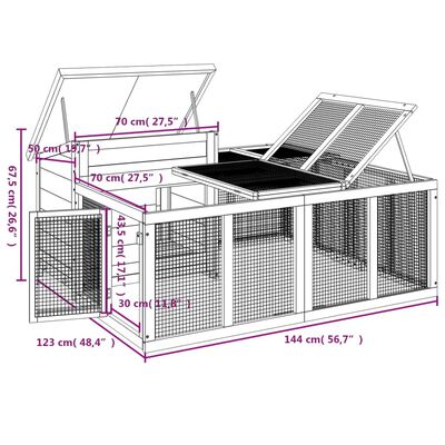 vidaXL Conejera de madera maciza de pino moca 144x123x67,5 cm