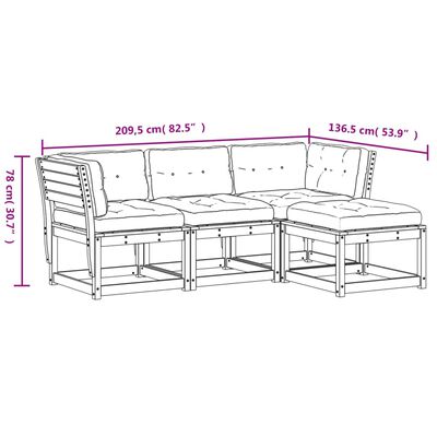 vidaXL Juego de muebles jardín 4 pzas y cojines madera pino impregnada