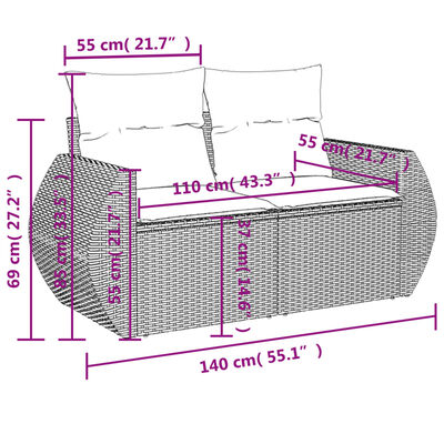 vidaXL Set de comedor de jardín 7 pzas y cojines ratán sintético negro