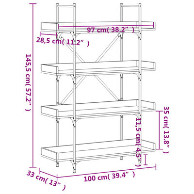 vidaXL Librería 4 estantes madera de ingeniería roble 100x33x145,5 cm