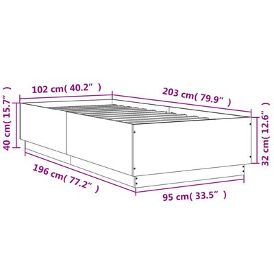 vidaXL Estructura de cama madera de ingeniería roble humo 100x200 cm