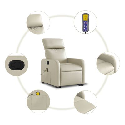 vidaXL Sillón reclinable de masaje de pie cuero artificial color crema