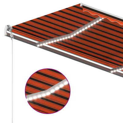 vidaXL Toldo retráctil manual con LED naranja y marrón 4x3,5 m