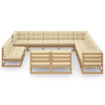 vidaXL Set de muebles de jardín 13 pzs cojines madera pino marrón miel