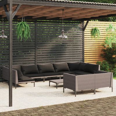 vidaXL Muebles de jardín 10 pzas y cojines ratán sintético gris oscuro