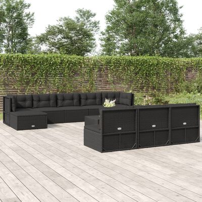 vidaXL Set muebles de jardín 11 pzas y cojines ratán sintético negro