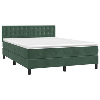 vidaXL Cama box spring colchón y LED terciopelo verde oscuro 140x190cm