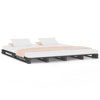 vidaXL Cama de palets de madera maciza de pino gris 140x190 cm