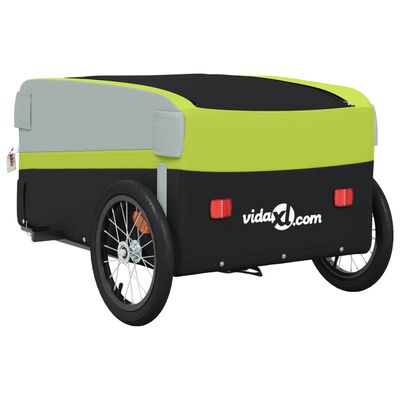 vidaXL Remolque para bicicleta hierro negro y verde 45 kg