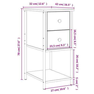 vidaXL Mesitas noche 2 uds madera ingeniería marrón roble 32x42x70 cm