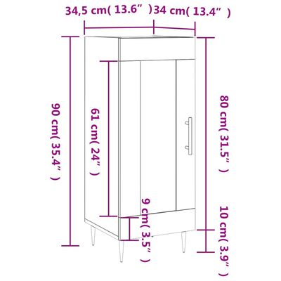 vidaXL Aparador madera de ingeniería roble ahumado 34,5x34x90 cm