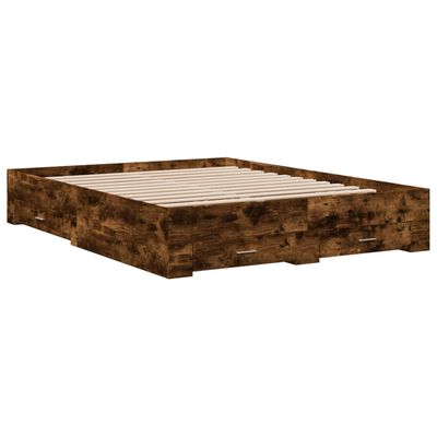 vidaXL Cama con cajones madera de ingeniería roble ahumado 150x200 cm