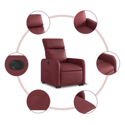 vidaXL Sillón elevable eléctrico cuero artificial rojo tinto