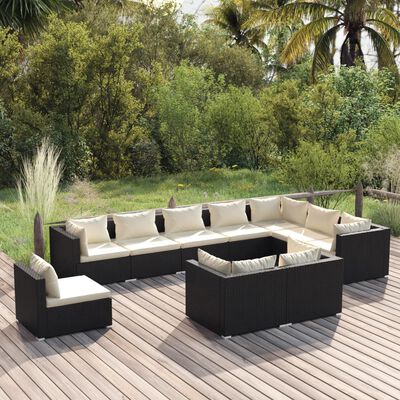 vidaXL Set de muebles de jardín 10 pzs y cojines ratán sintético negro