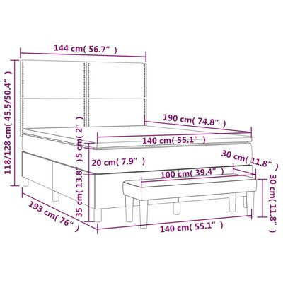 vidaXL Cama box spring con colchón cuero sintético capuchino 140x190cm