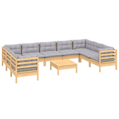 vidaXL Juego de muebles de jardín 10 pzas y cojines madera de pino