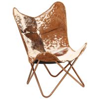 vidaXL Silla Butterfly de cuero de cabra auténtico marrón y blanco