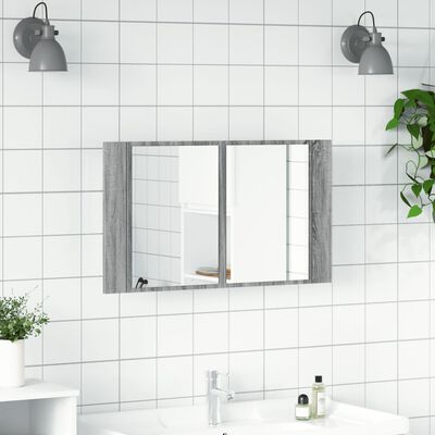 vidaXL Armario espejo de baño con luz LED acrílico gris 80x12x45 cm