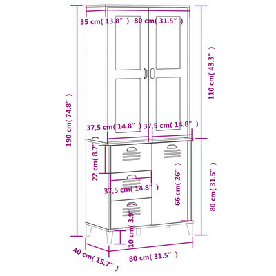 vidaXL Aparador alto VIKEN madera maciza de pino blanco 80x40x190 cm