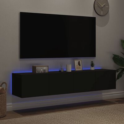 vidaXL Muebles de TV de pared con luces LED 2 uds negro 80x35x31 cm