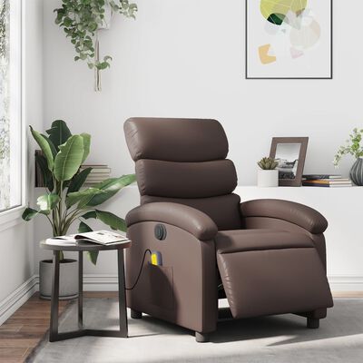 vidaXL Sillón de masaje reclinable eléctrico cuero sintético marrón