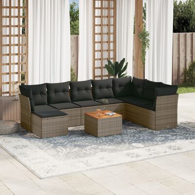 vidaXL Set de muebles de jardín 9 pzas y cojines ratán sintético gris