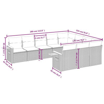 vidaXL Set de sofás de jardín 10 pzas cojines ratán sintético negro