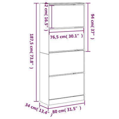 vidaXL Mueble zapatero 4 cajones abatibles roble Sonoma 80x34x187,5 cm