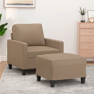 vidaXL Sillón con taburete cuero sintético color capuchino 60 cm