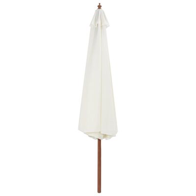 vidaXL Sombrilla de exterior con palo de madera blanco arena 350 cm