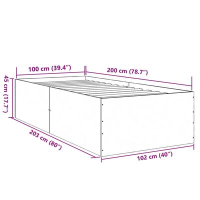 vidaXL Estructura de cama madera de ingeniería roble humo 100x200 cm