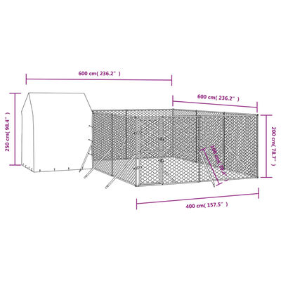 vidaXL Perrera de exterior con techo acero galvanizado plata 6x6x2,5 m