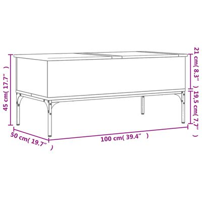 vidaXL Mesa de centro madera ingeniería metal roble Sonoma 100x50x45cm