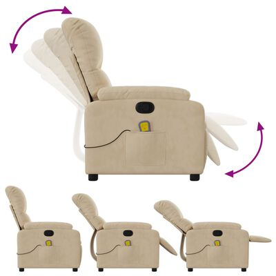 vidaXL Sillón reclinable de masaje tela de microfibra color crema