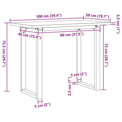 vidaXL Mesa comedor marco O madera maciza pino y hierro 100x50x75,5 cm