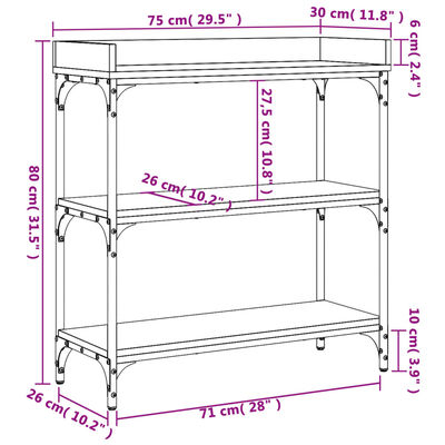 vidaXL Mesa consola con estantes roble marrón 75x30x80 cm