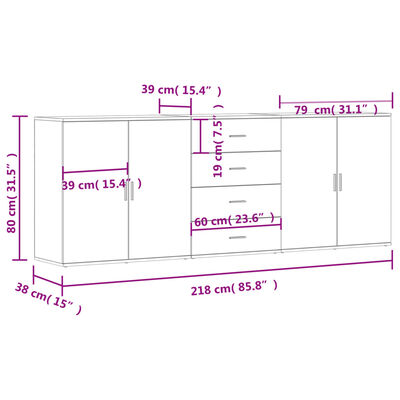 vidaXL Aparadores 3 uds madera contrachapada blanco