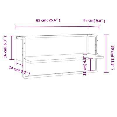 vidaXL Estante de pared con barra negro 65x25x30 cm