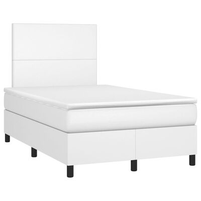 vidaXL Cama box spring colchón y LED cuero sintético blanco 120x190 cm