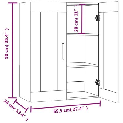 vidaXL Armario de pared colgante blanco brillante 69,5x34x90 cm