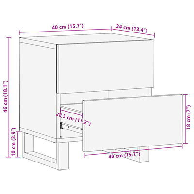 vidaXL Mesitas de noche 2 uds madera maciza mango rugosa 40x34x46 cm