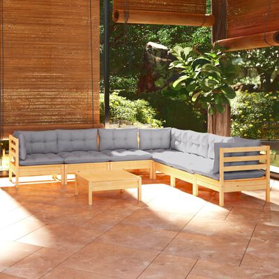 vidaXL Juego de muebles de jardín 8 pzas y cojines madera maciza pino