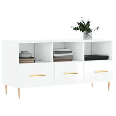 vidaXL Mueble de TV madera contrachapada blanco brillo 102x36x50 cm