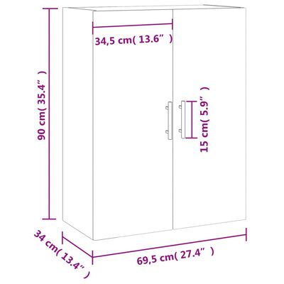 vidaXL Armario de pared blanco brillante 69,5x34x90 cm