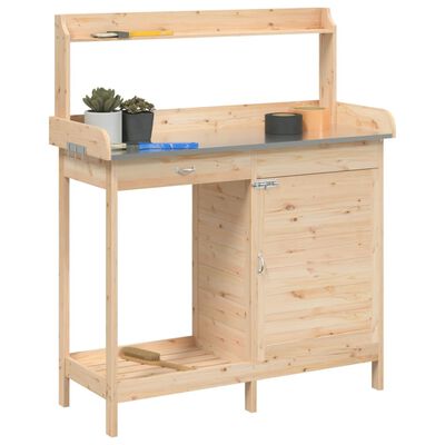 vidaXL Mesa para macetas con armario madera de abeto 110,5x45x124,5 cm