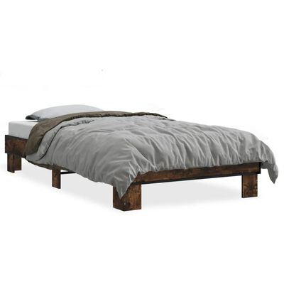 vidaXL Estructura cama madera ingeniería metal roble humo 75x190 cm