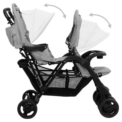 vidaXL Carrito para gemelos tandem de acero gris claro