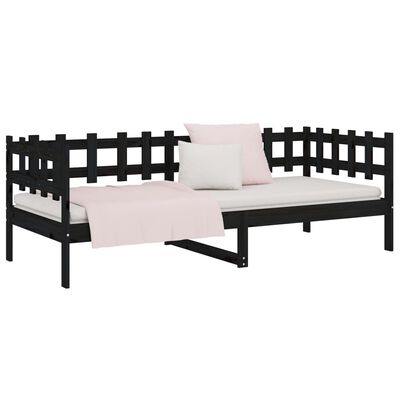 vidaXL Sofá cama madera maciza de pino negro 90x190 cm