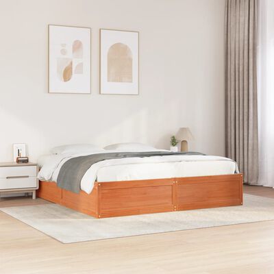 vidaXL Cama sin colchón madera maciza de pino marrón cera 180x200 cm