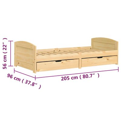 vidaXL Sofá cama con 2 cajones madera maciza pino IRUN 90x200cm